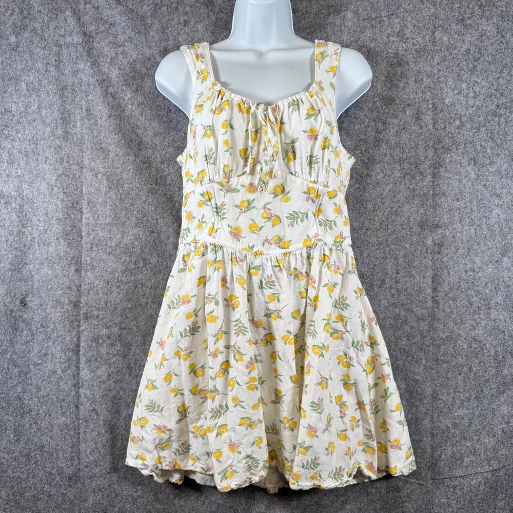 Jessica Simpson Babydoll Milkmaid Dress Womens Large Summer Lemon Mini Sundress